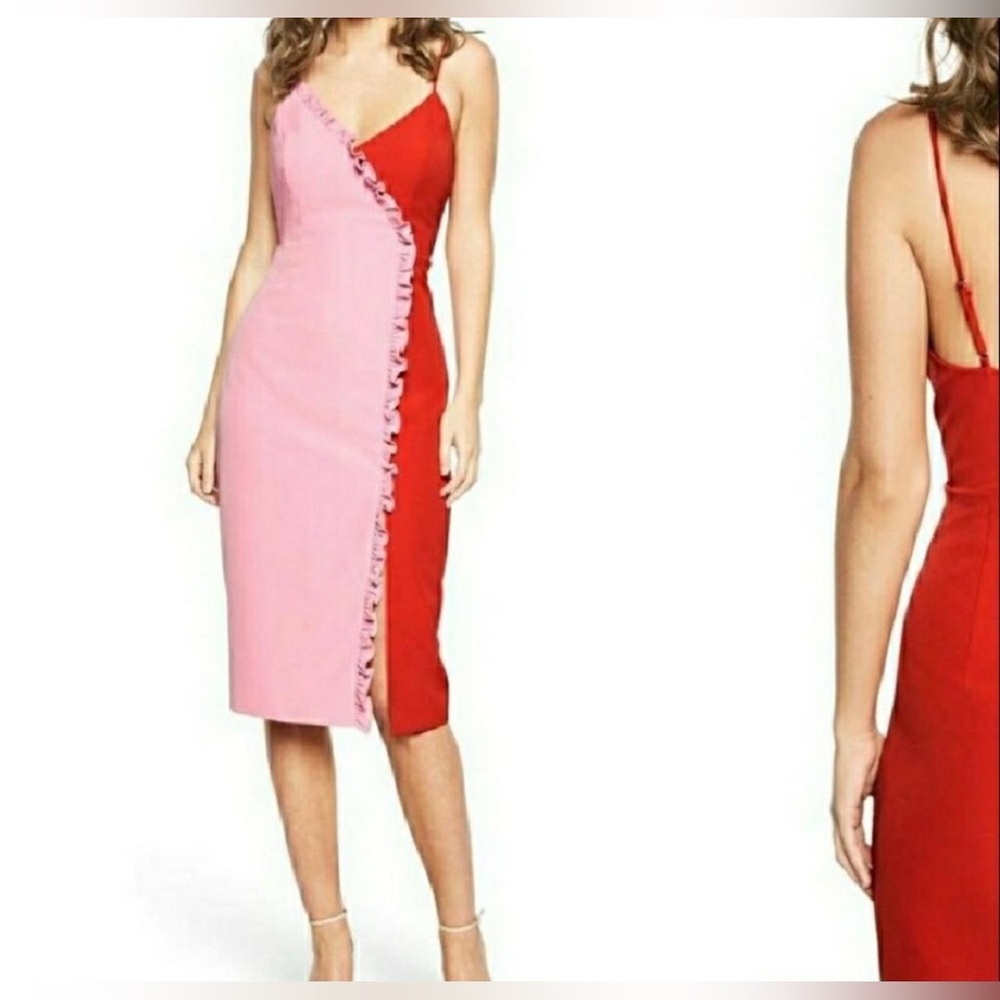 Elegant Red and Pink Ruffle Dress